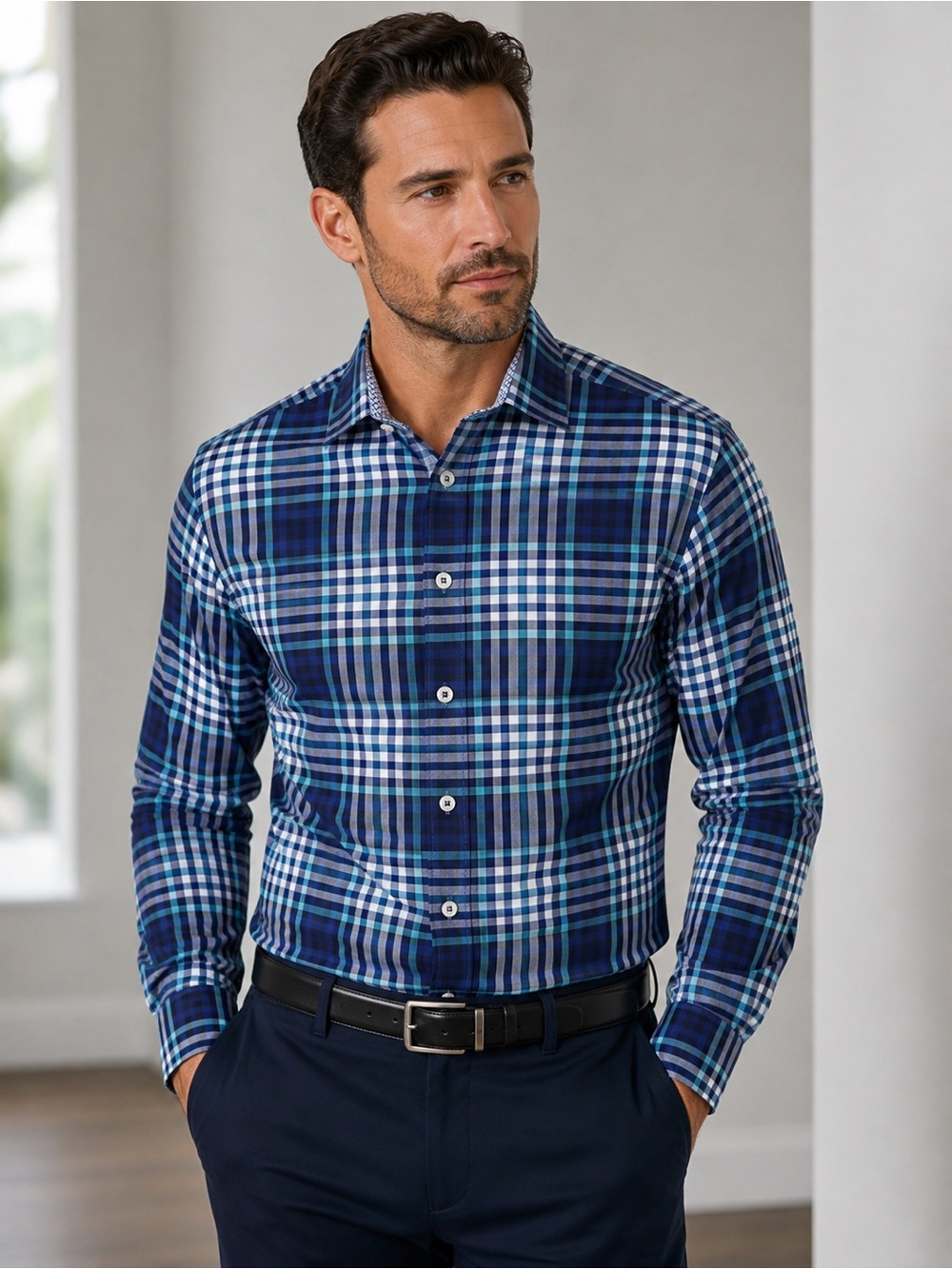 NWT Bugatchi classic fit Plaid Long-Sleeve Button-Down Shirt size L Nordstrom